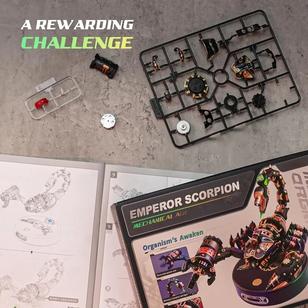 3D metal emperor scorpion model kit with LED light, industrial-style DIY puzzle for display
