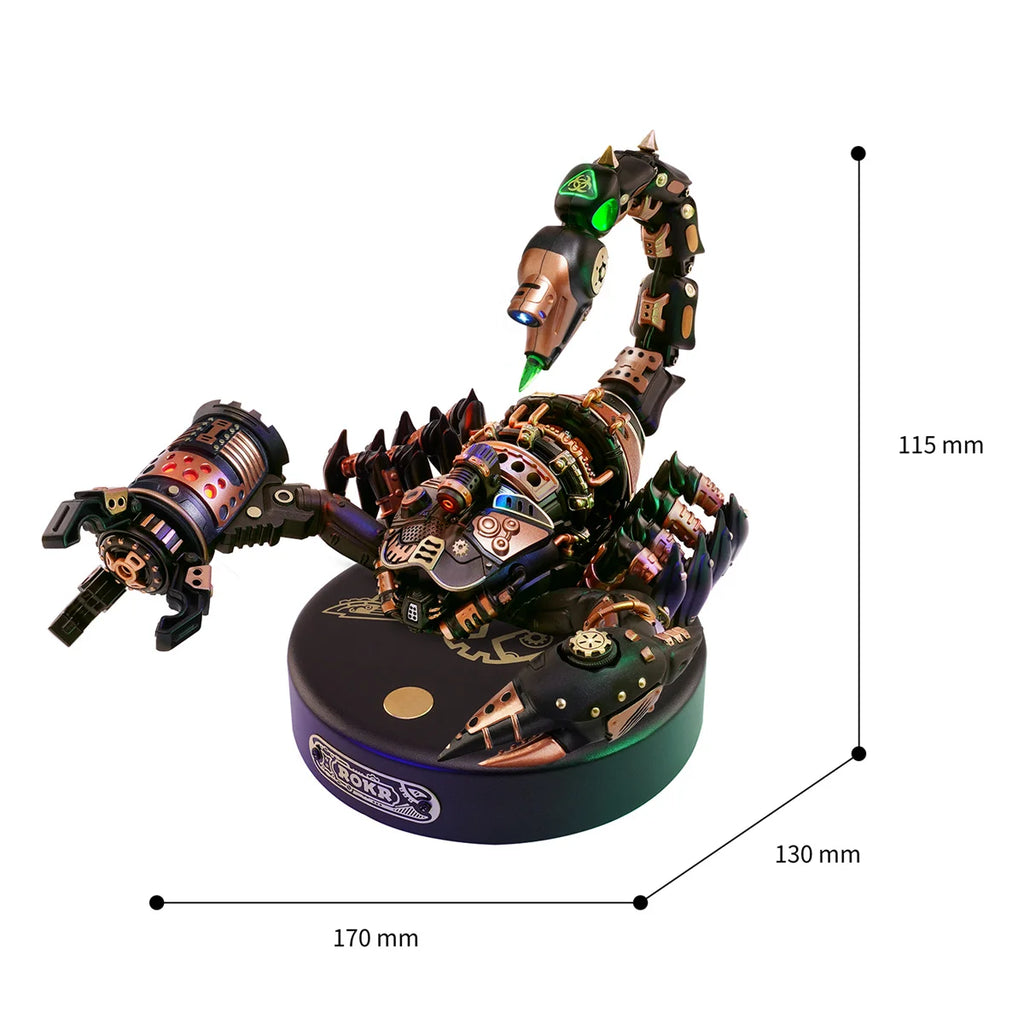 3D metal emperor scorpion model kit with LED light, industrial-style DIY puzzle for display