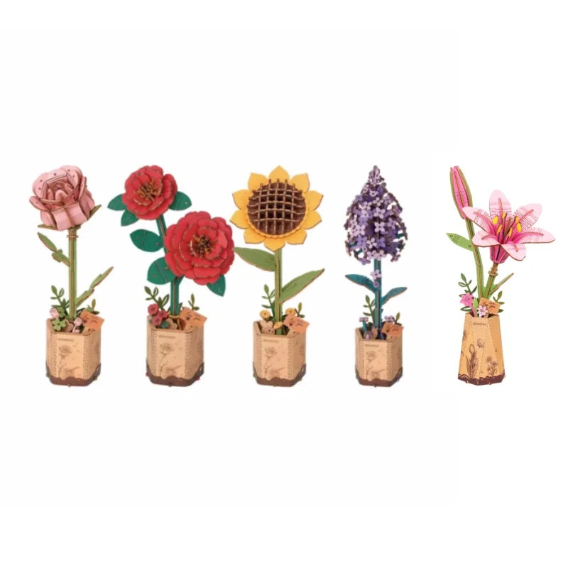 3D wooden flower bouquet puzzle, DIY eternal blooms craft model kit