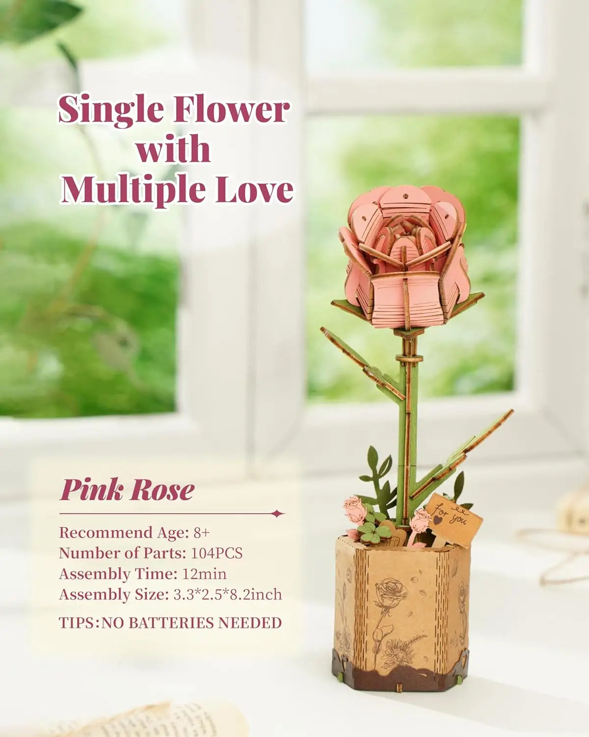 3D wooden flower bouquet puzzle, DIY eternal blooms craft model kit