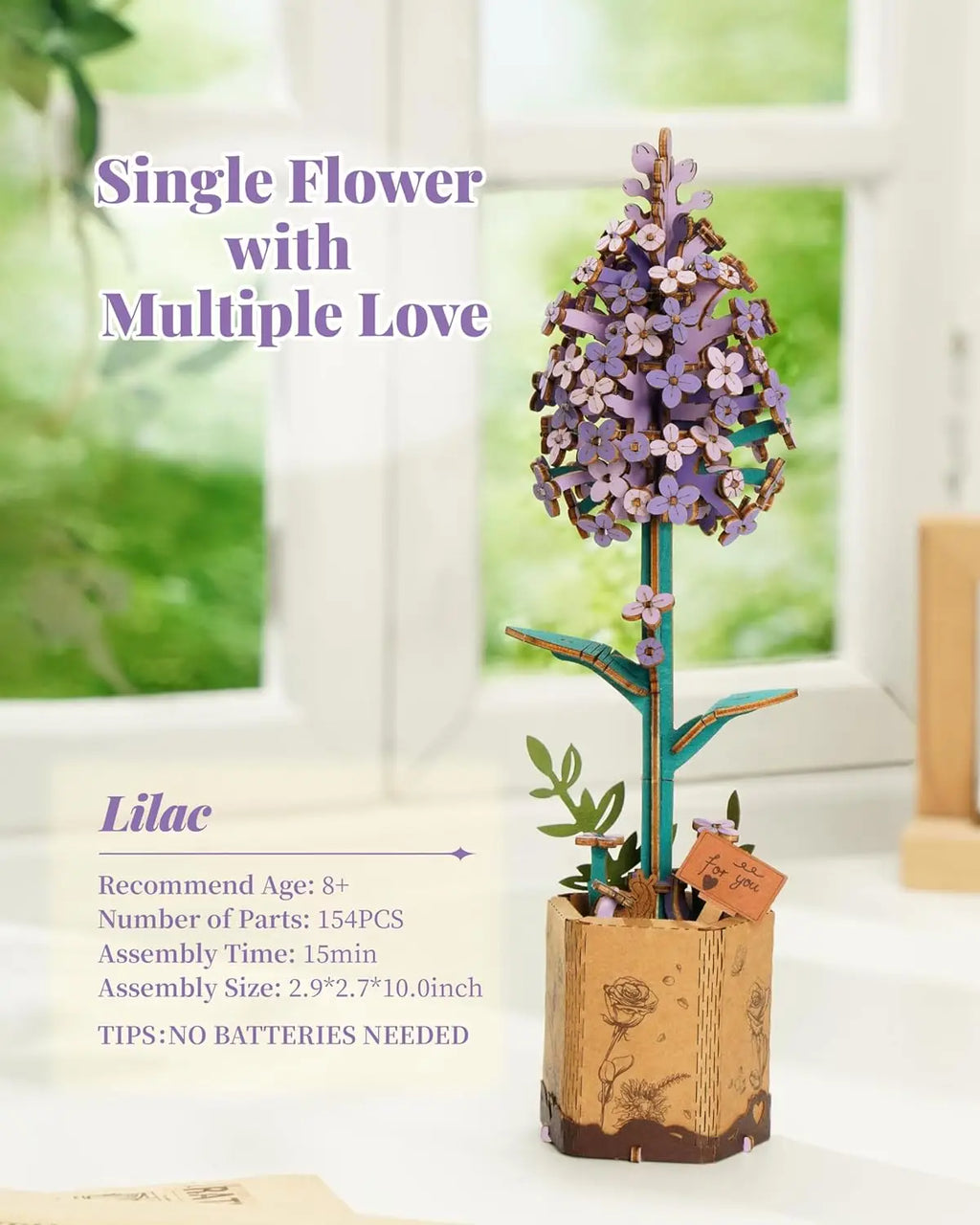 3D wooden flower bouquet puzzle, DIY eternal blooms craft model kit