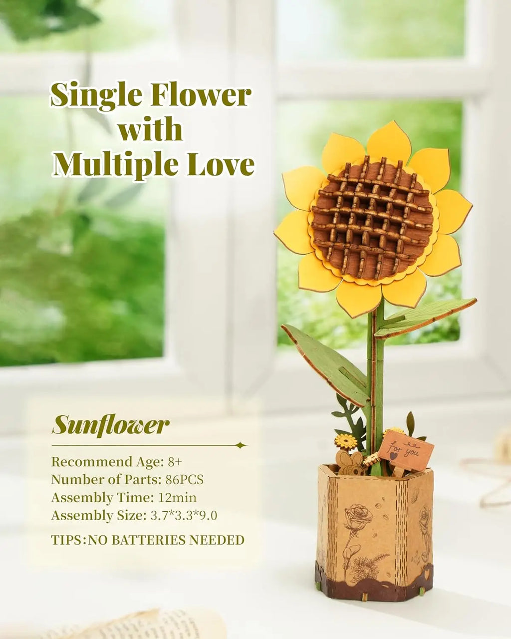 3D wooden flower bouquet puzzle, DIY eternal blooms craft model kit