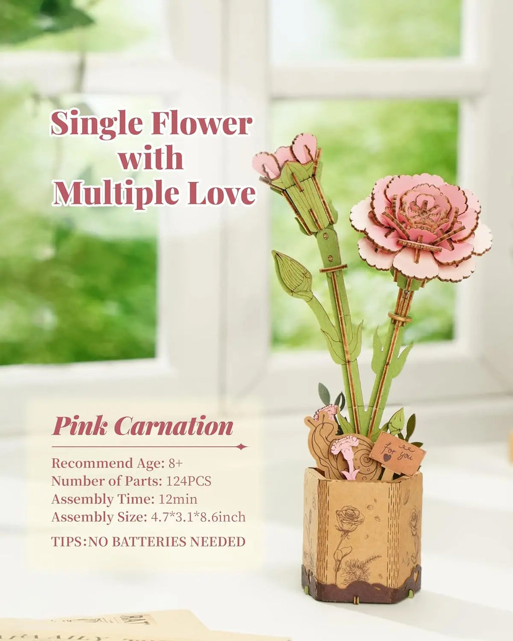3D wooden flower bouquet puzzle, DIY eternal blooms craft model kit