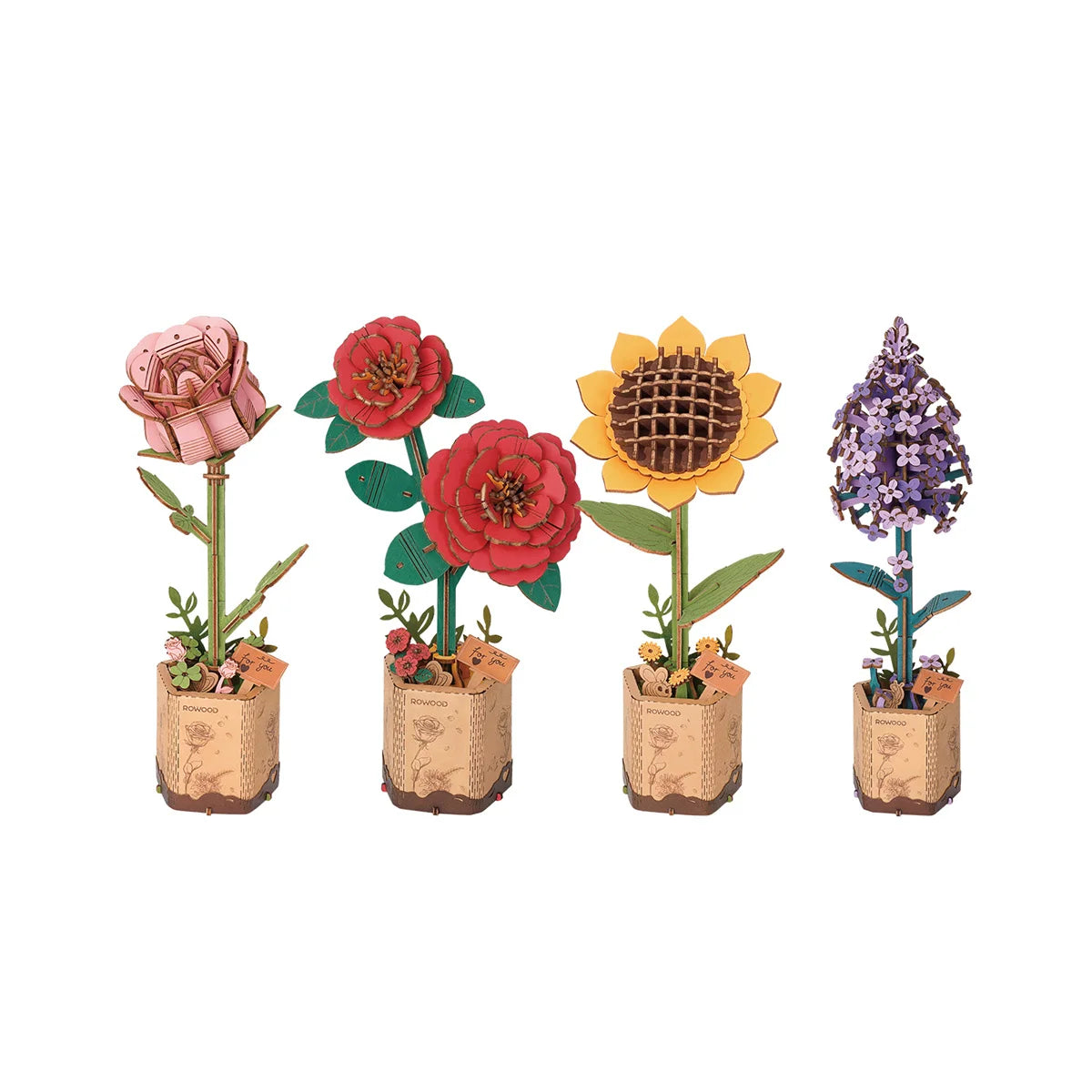 3D wooden flower bouquet puzzle, DIY eternal blooms craft model kit