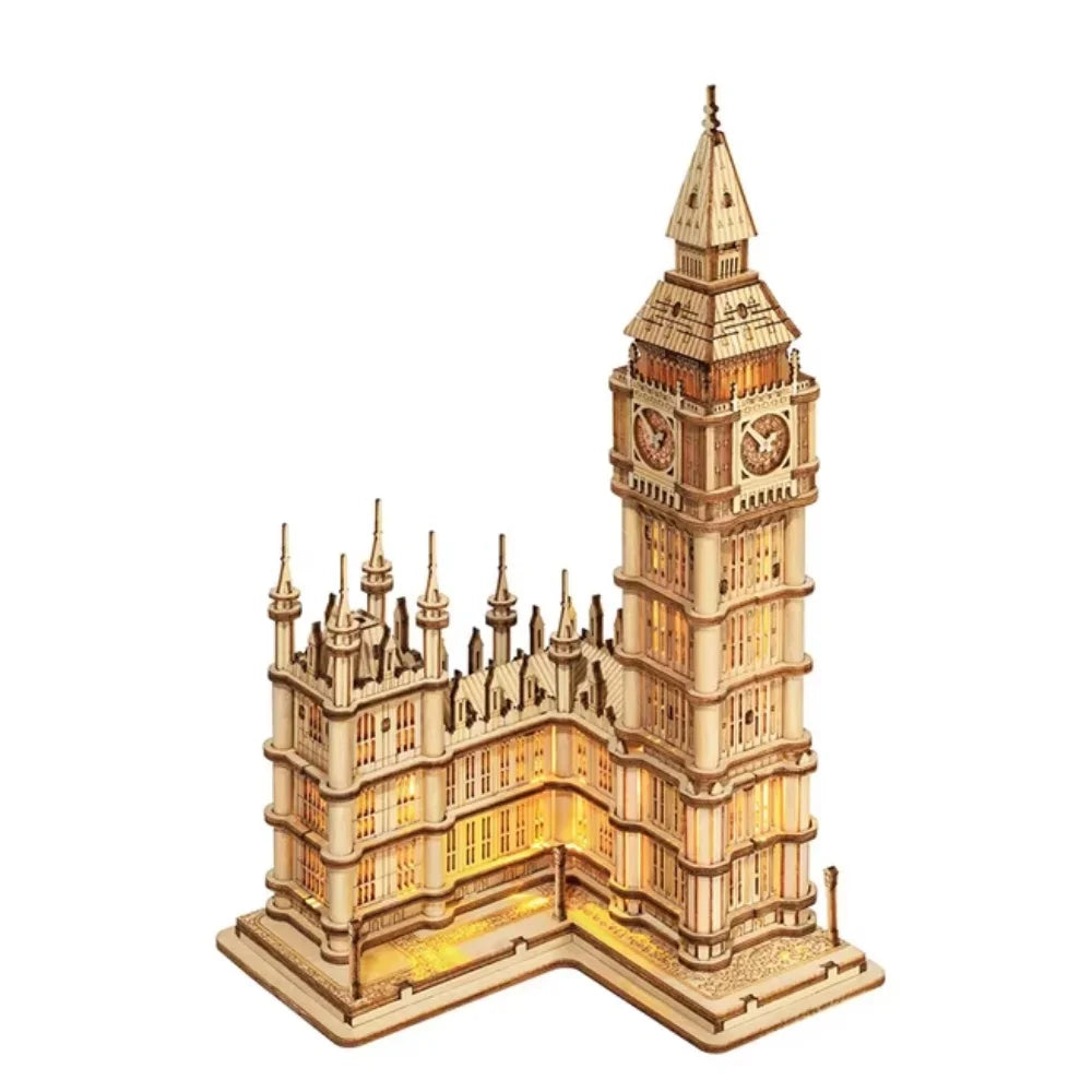 3D wooden landmark puzzle of Tower Bridge and Big Ben, DIY model building kit