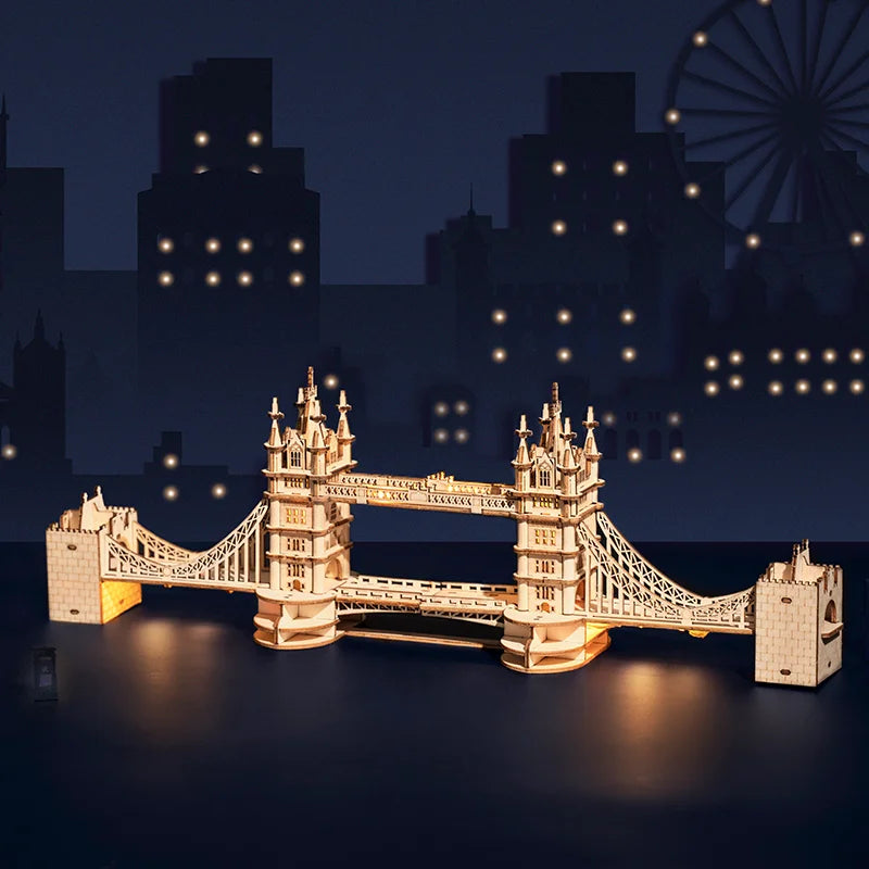3D wooden landmark puzzle of Tower Bridge and Big Ben, DIY model building kit