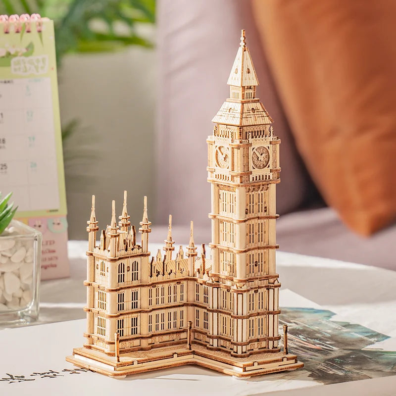 3D wooden landmark puzzle of Tower Bridge and Big Ben, DIY model building kit