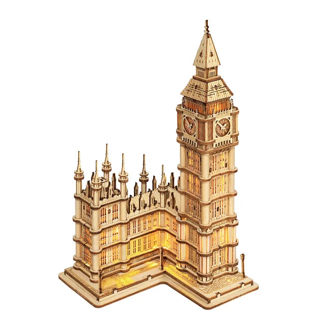 3D wooden landmark puzzle of Tower Bridge and Big Ben, DIY model building kit