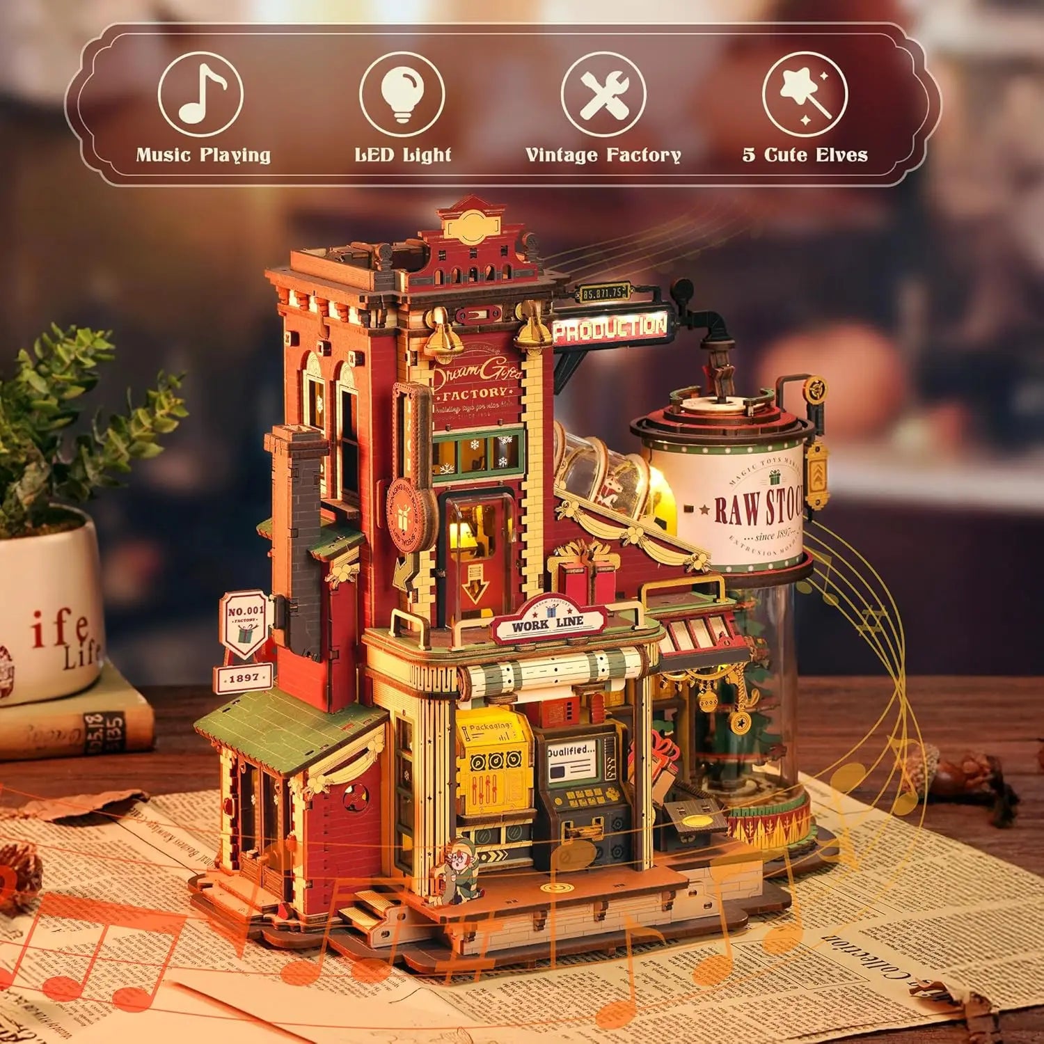 3D wooden music box model kit, Dream Factory DIY mechanical puzzle build for adults