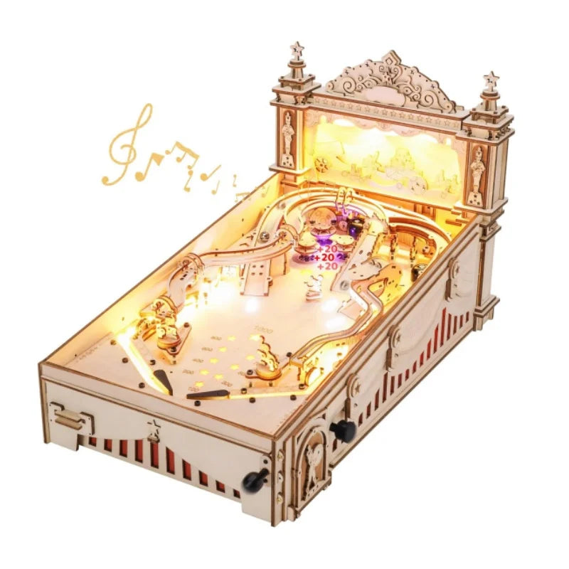 3D wooden pinball machine puzzle, 482-piece mechanical tabletop game model kit