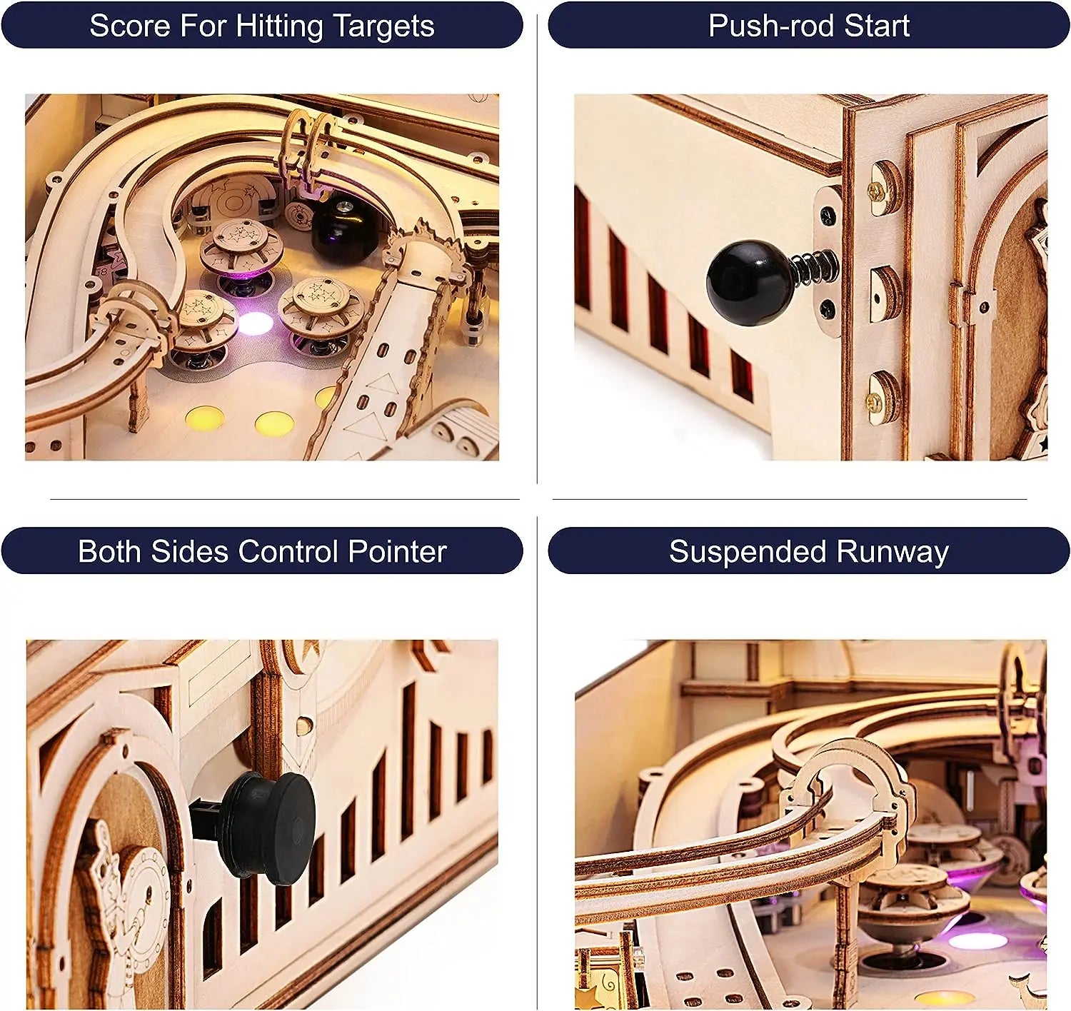 3D wooden pinball machine puzzle, 482-piece mechanical tabletop game model kit