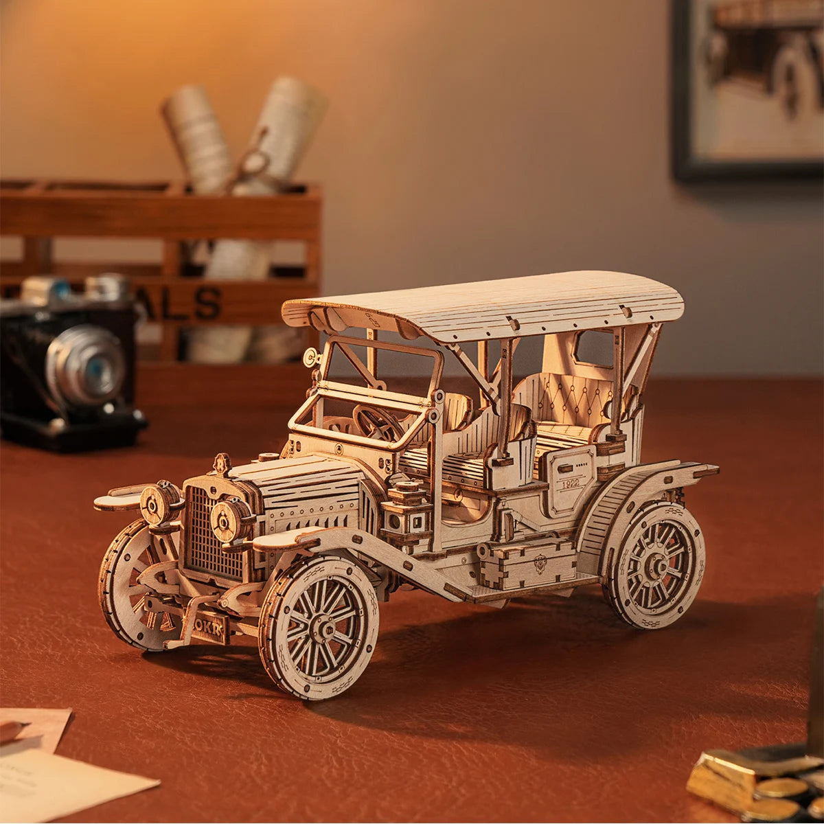 3D wooden classic car puzzles at 1:15 scale, vintage vehicle DIY model building kits
