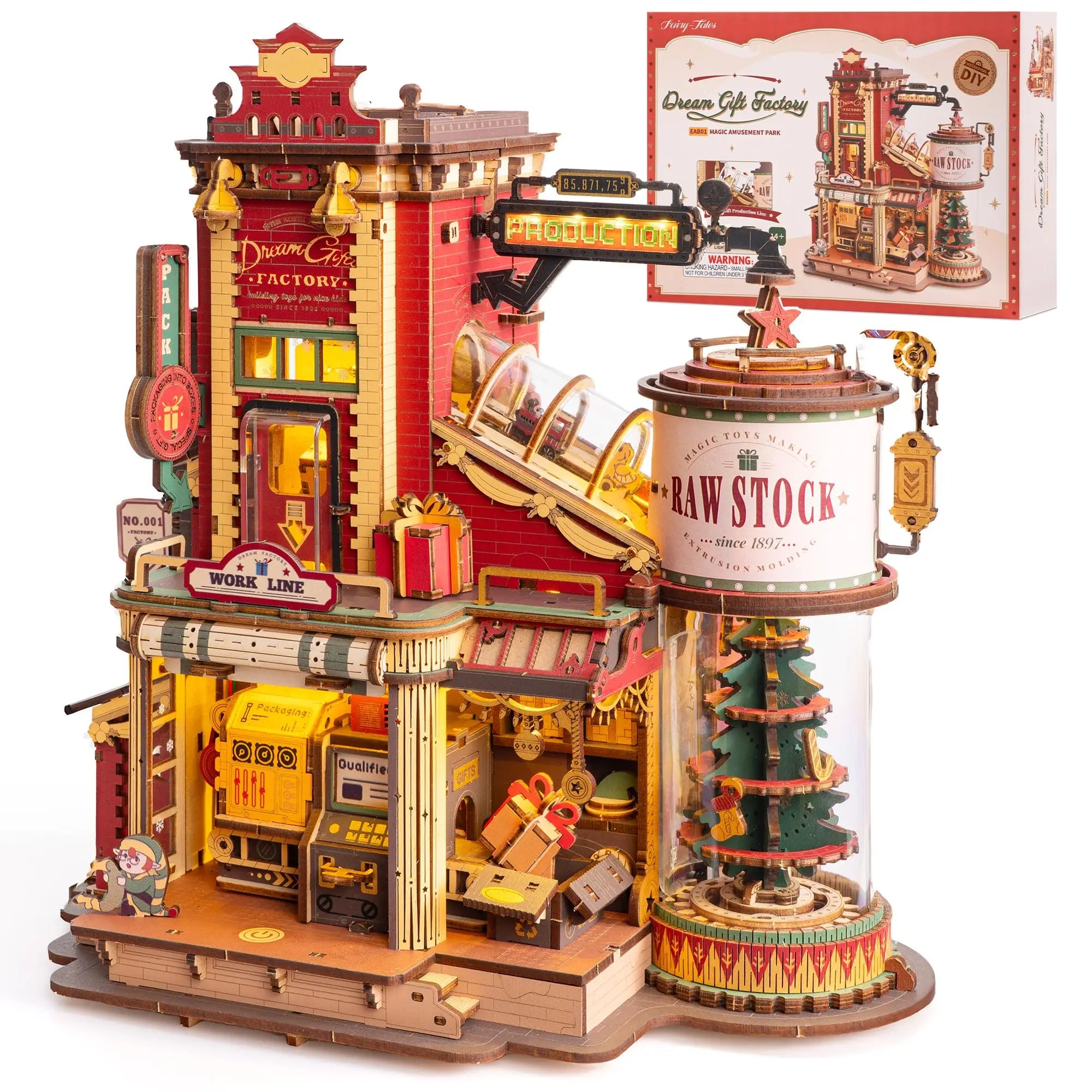 3D wooden puzzle Dream Factory model kit with light and music, DIY build for adults