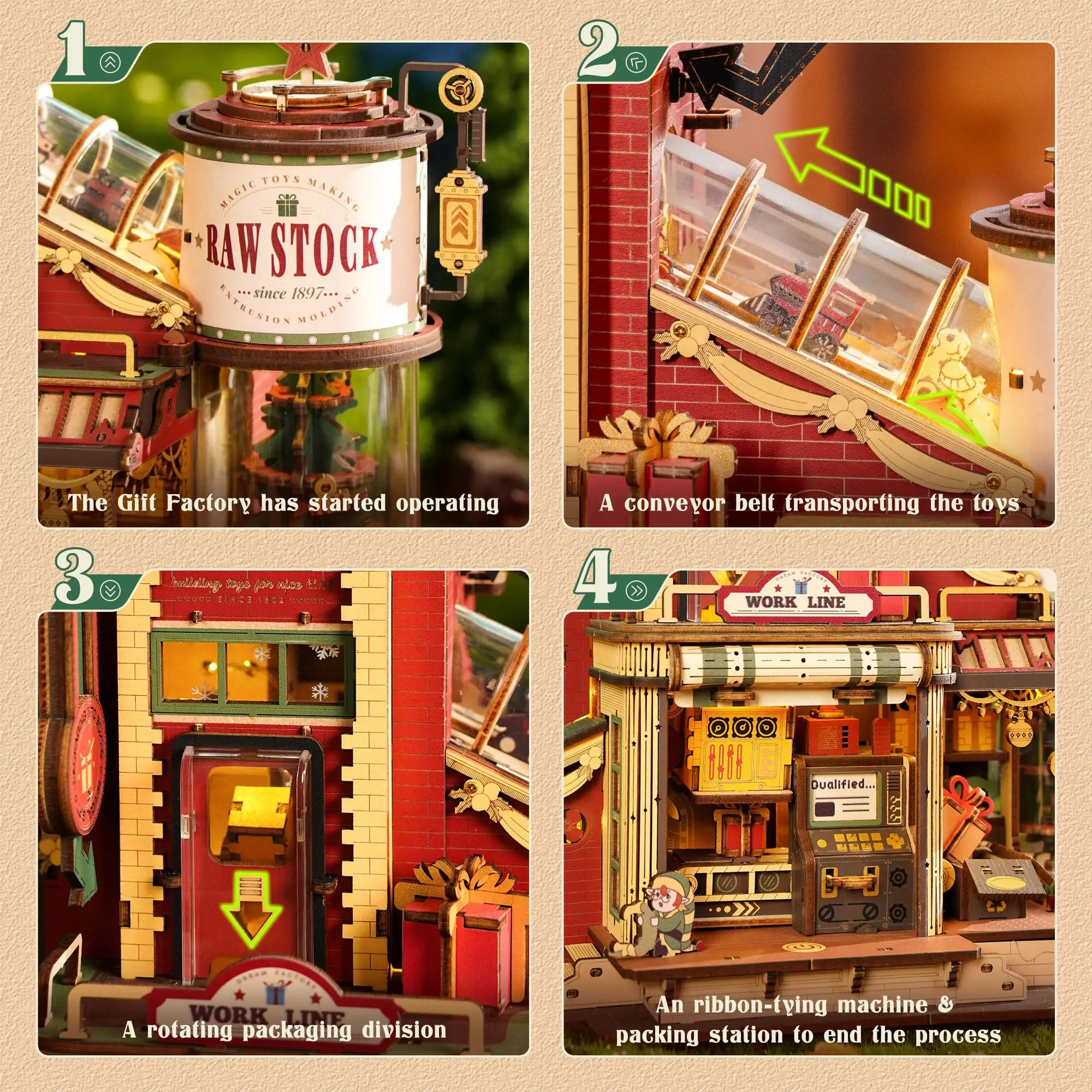 3D wooden puzzle Dream Factory model kit with light and music, DIY build for adults