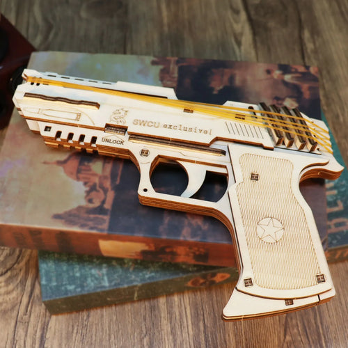 3D wooden rubber band gun model kit, DIY mechanical assembly puzzle for teens