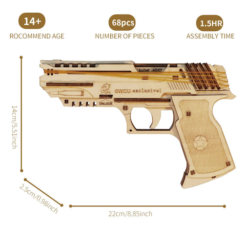 3D wooden rubber band gun model kit, DIY mechanical assembly puzzle for teens