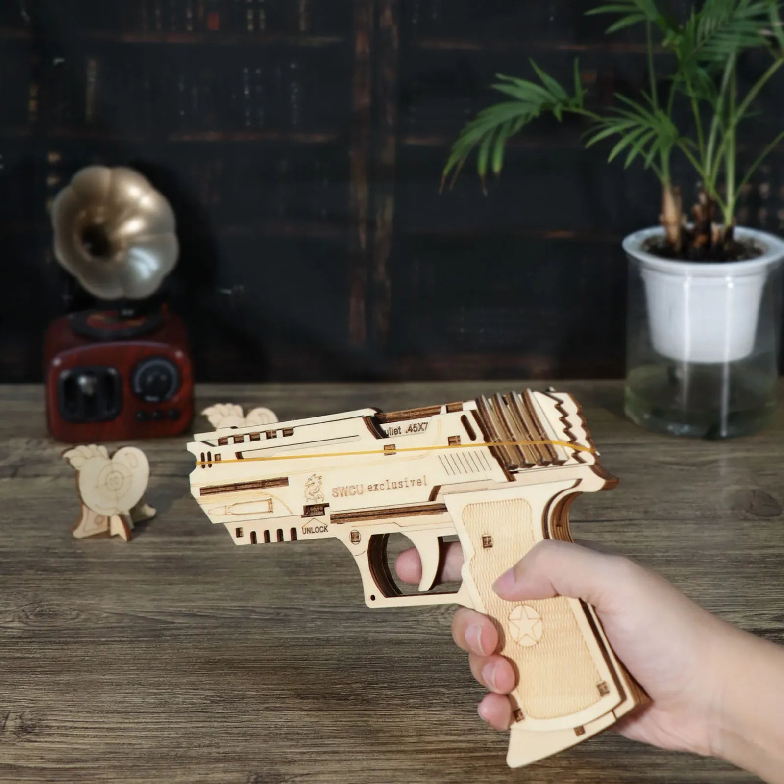 3D wooden rubber band gun model kit, DIY mechanical assembly puzzle for teens