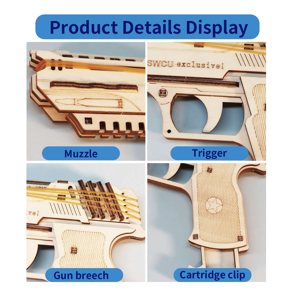 3D wooden rubber band gun model kit, DIY mechanical assembly puzzle for teens
