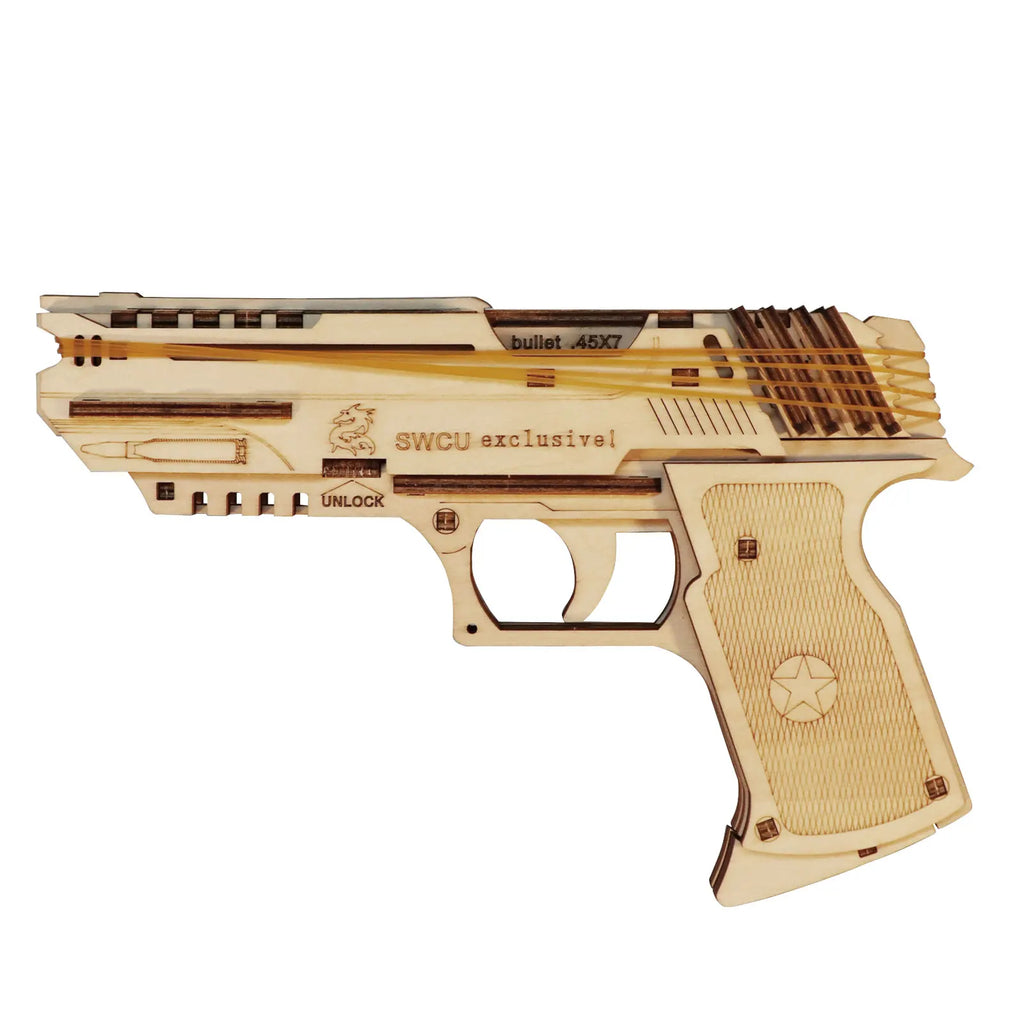 3D wooden rubber band gun model kit, DIY mechanical assembly puzzle for teens
