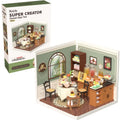 3D wooden miniature shop puzzle kits with LED light, DIY burger bar and tea models