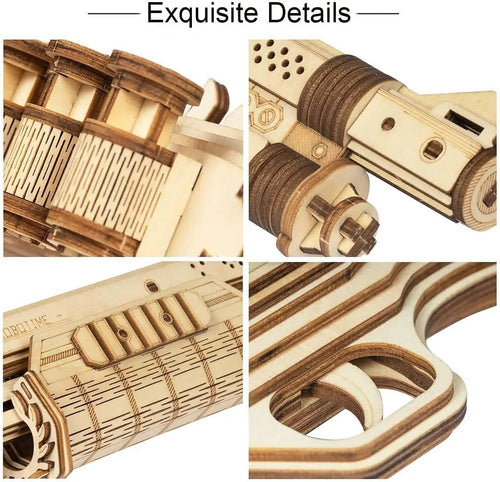 3D wooden toy gun puzzle, DIY mechanical model building kit for teens and adults