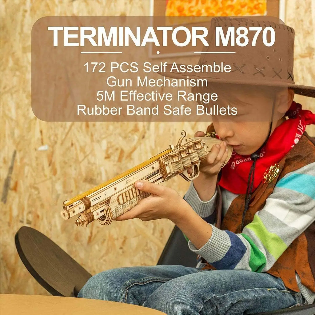 3D wooden toy gun puzzle, DIY mechanical model building kit for teens and adults