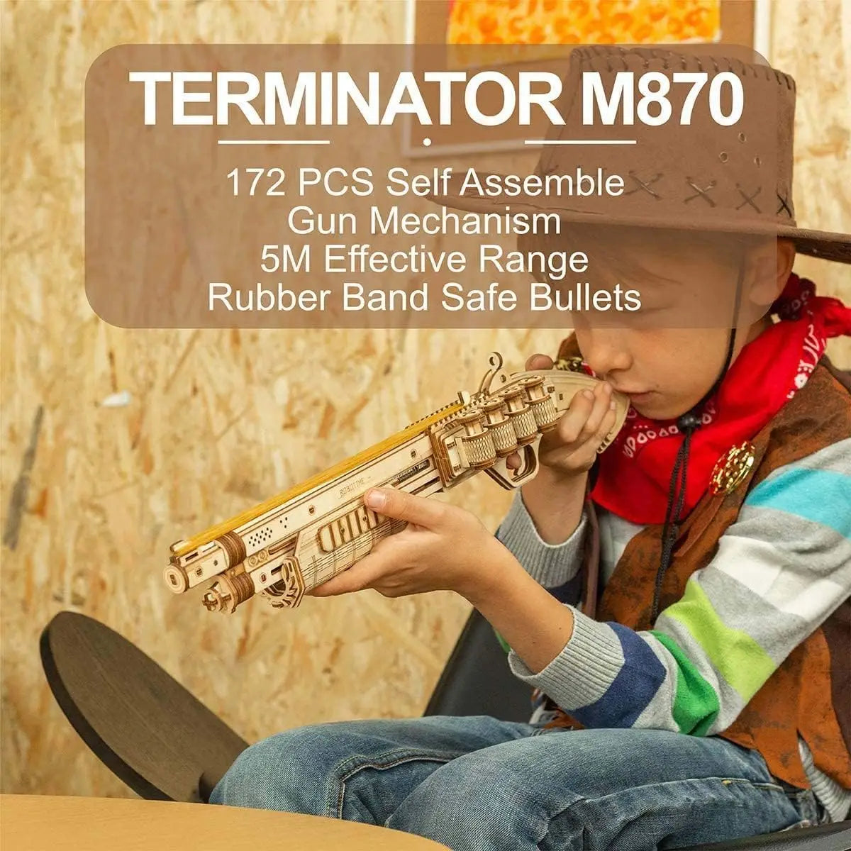 3D wooden toy gun puzzle, DIY mechanical model building kit for teens and adults