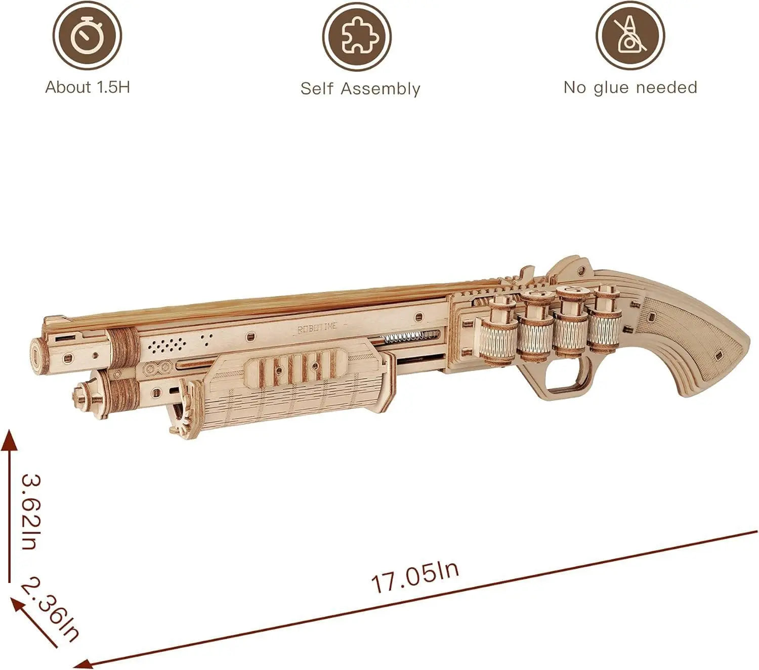 3D wooden toy gun puzzle, DIY mechanical model building kit for teens and adults