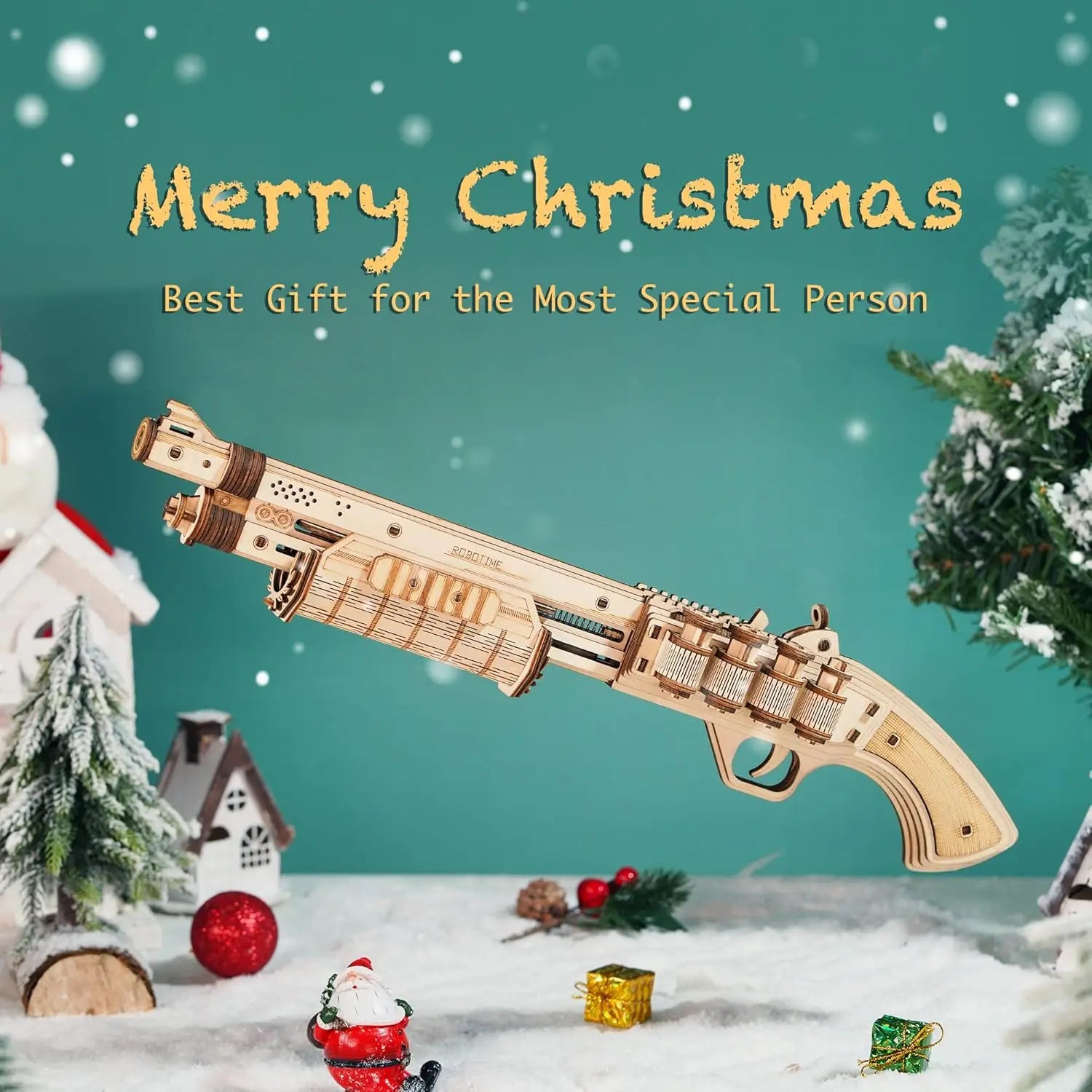 3D wooden toy gun puzzle, DIY mechanical model building kit for teens and adults