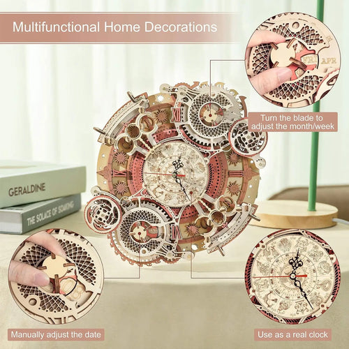 3D wooden wall clock puzzle, mechanical DIY building model kit for home decor