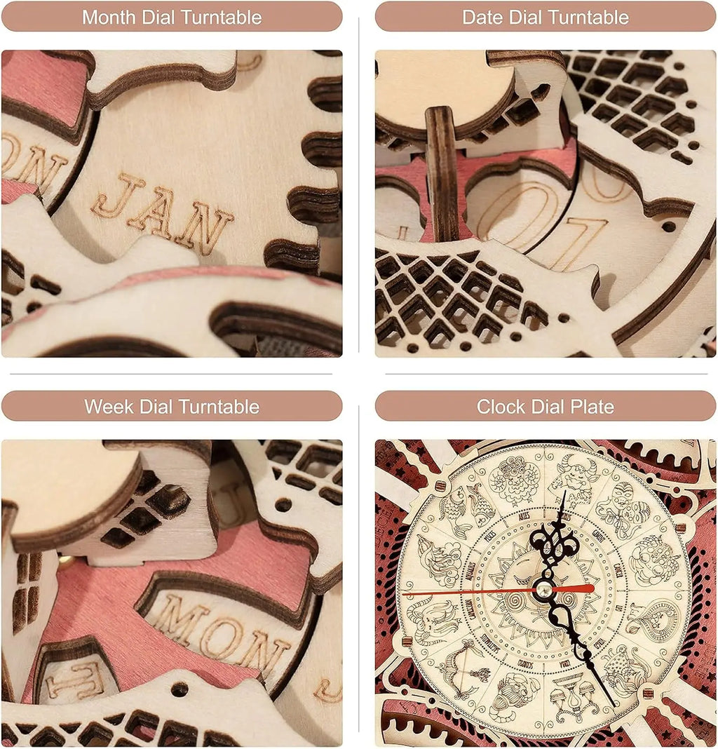 3D wooden wall clock puzzle, mechanical DIY building model kit for home decor
