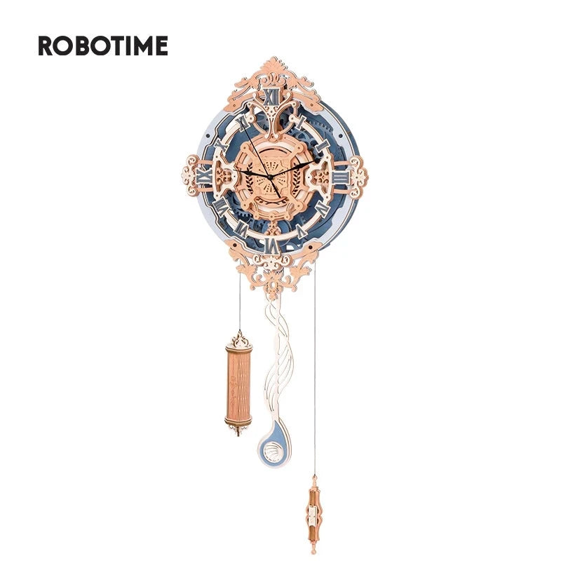 3D wooden quartz wall clock puzzle, mechanical DIY model kit for room decoration