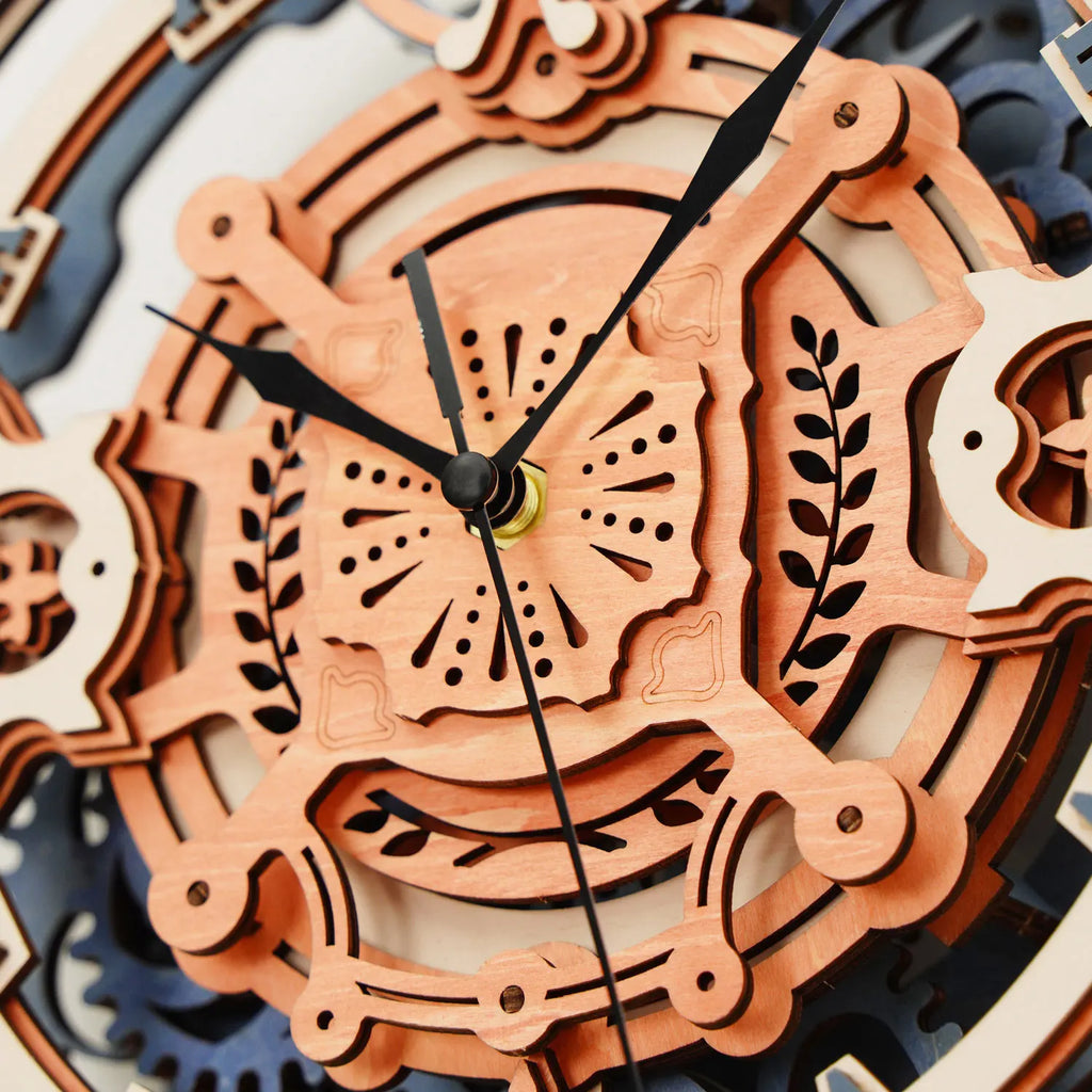 3D wooden quartz wall clock puzzle, mechanical DIY model kit for room decoration