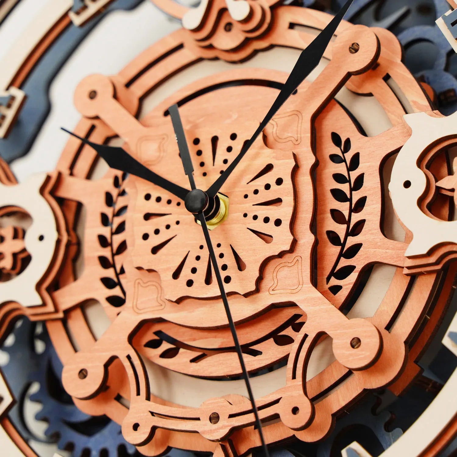 3D wooden quartz wall clock puzzle, mechanical DIY model kit for room decoration