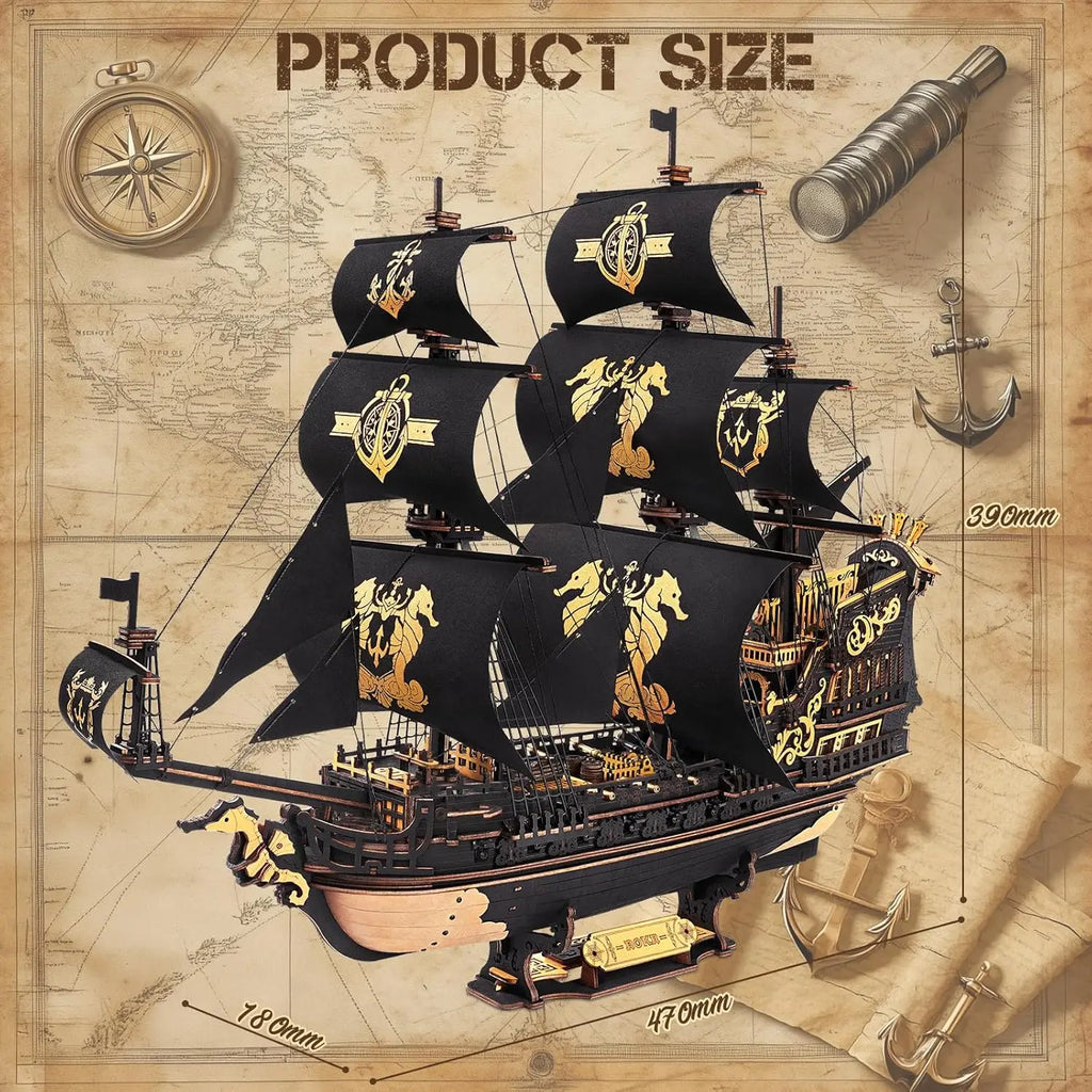 3D wooden sailing barque puzzle, DIY plywood model kit for home desk decor