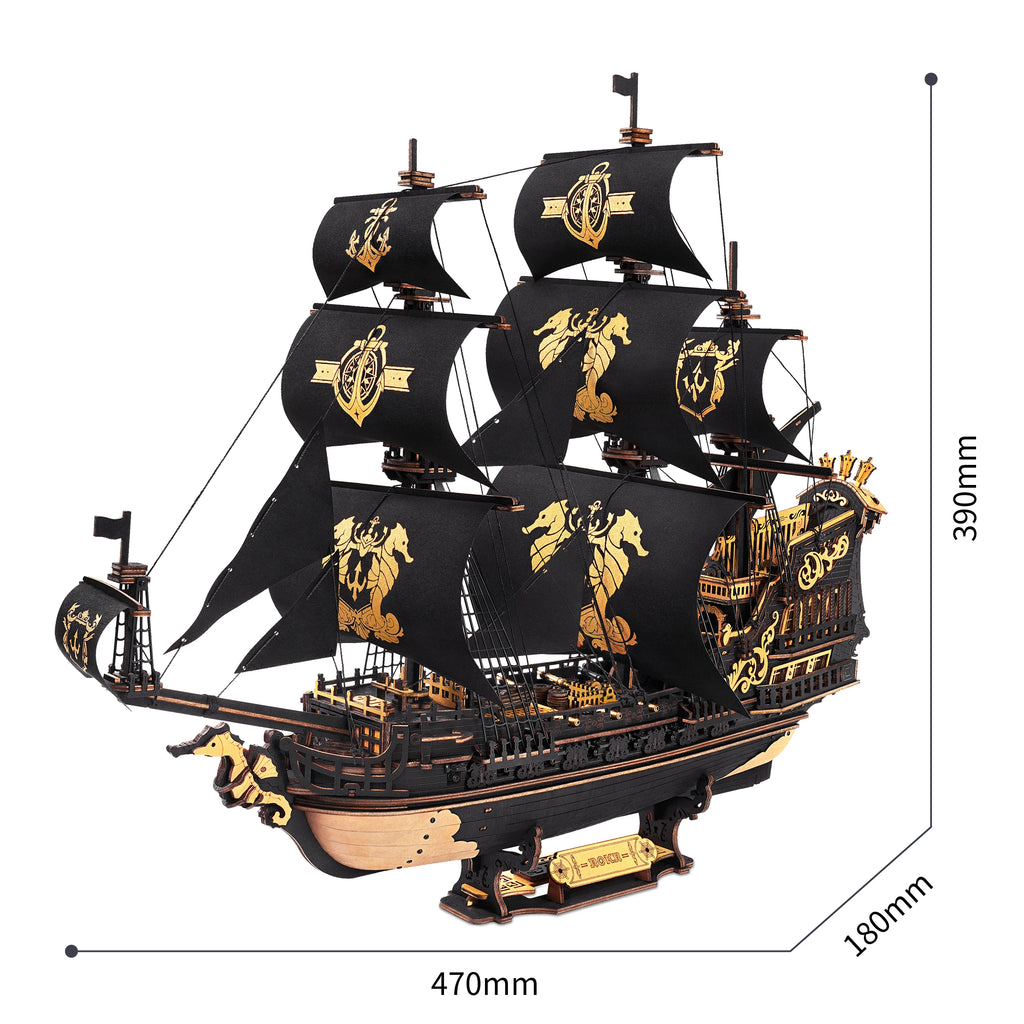 3D wooden sailing barque puzzle, DIY plywood model kit for home desk decor