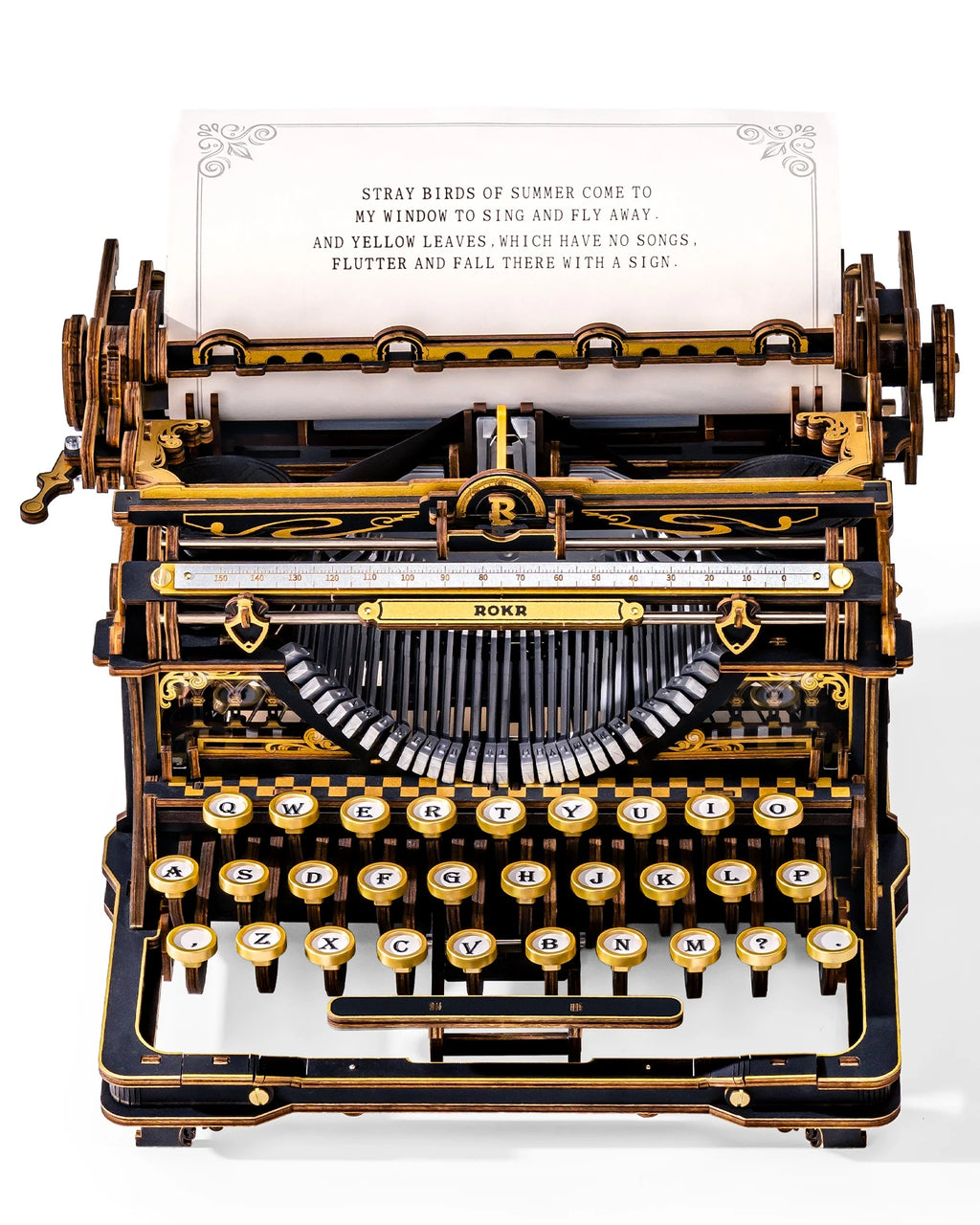 Black and gold 3D wooden typewriter puzzle, mechanical model kit desk display for adults