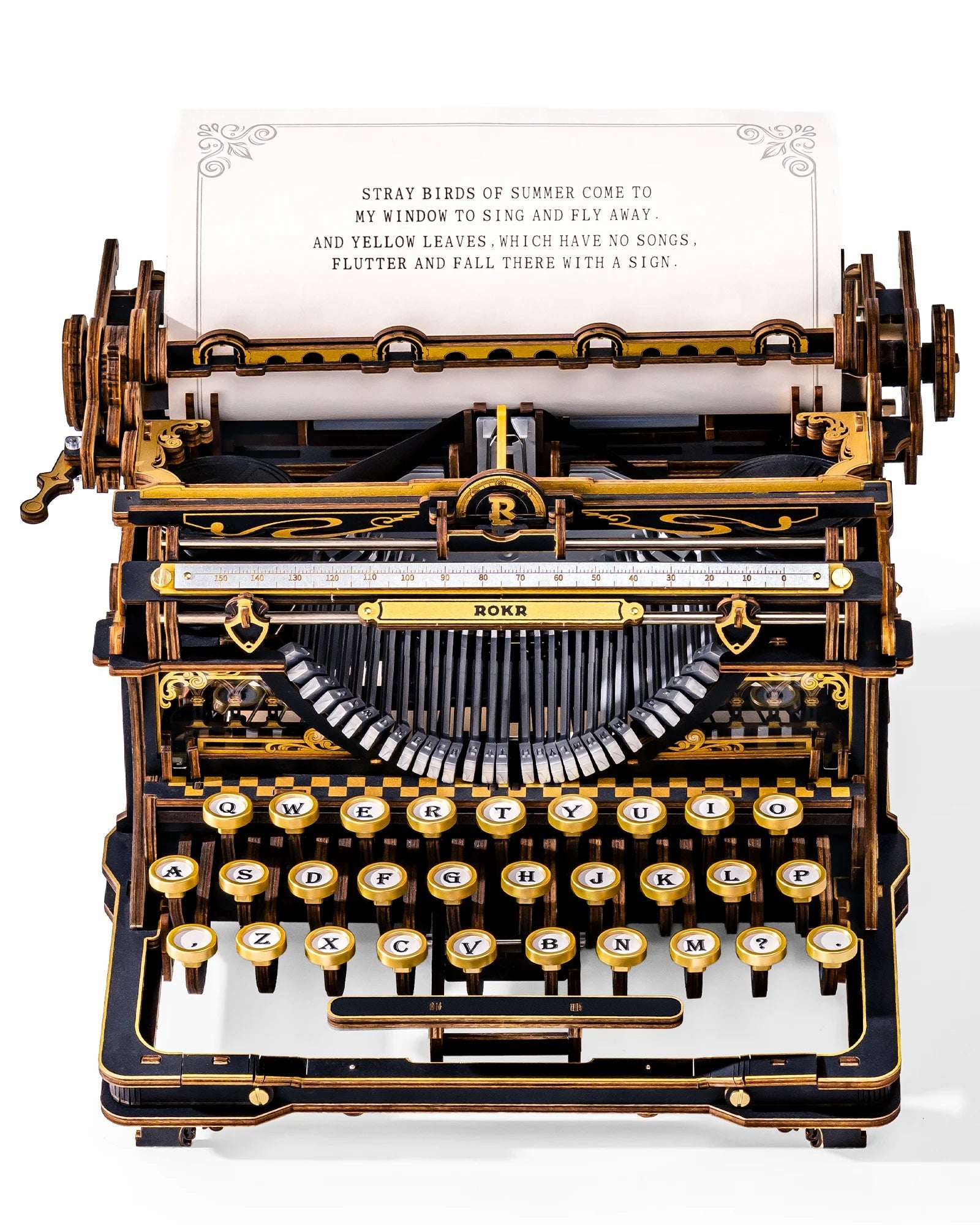 Black and gold 3D wooden typewriter puzzle, mechanical model kit desk display for adults