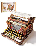 Black and gold 3D wooden typewriter puzzle, mechanical model kit desk display for adults