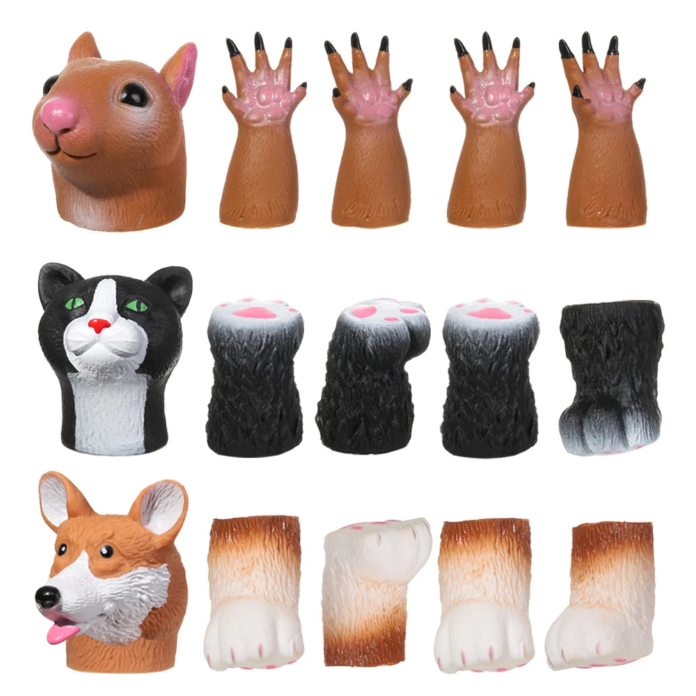 1Set Mini Animal Finger Puppet Toy Cute Cartoon Squirrel/Dog/Cat Hand Puppet Vinyl Toys Baby Educational Novelty Toys