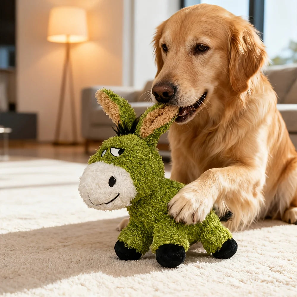 New Quirky Plush Dog Toy That Squeaks, Designed Like a Donkey for Chewing, Made with Double-Layer Tear-Resistant Fabric, Perfect