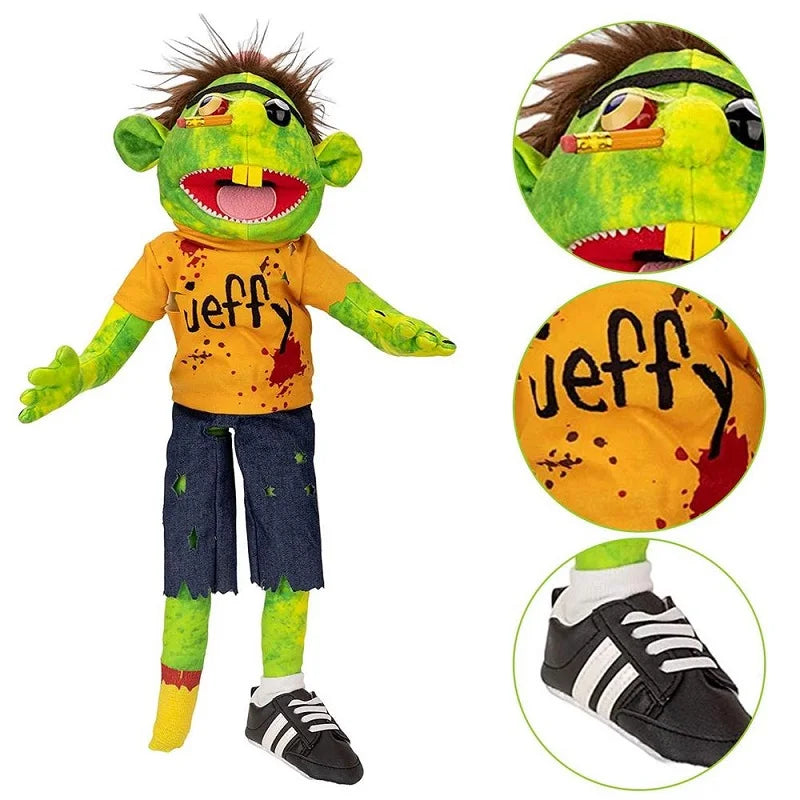 Large Jeffy Puppet Plush Toy Game Singer Rapper Zombie Hand Muppet Plushie Doll Parent-child Family Puppet Gifts for Fans Girls