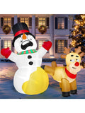 JOYFY 6.6 FT Long Christmas Inflatable Decoration Reindeer Peeing on Snowman with Build-in LEDs for Xmas Party Yard Garden Décor