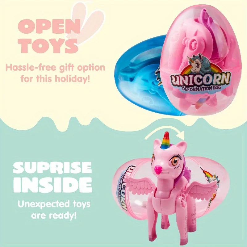 JOYFY 8 Pcs Easter Basket Stuffers with Unicorn Deformation Toys 3.5" Easter Exchange Toy for Toddlers Party Favor