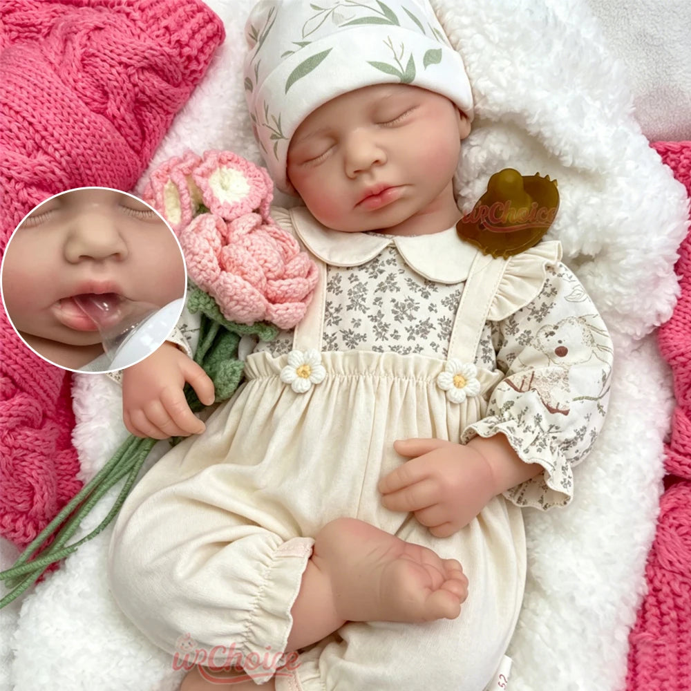20inch Fine Art Silicone Reborn Baby Doll Can Use Pacifiers Realistic Details Comfortable to Hold Newborn Collection Doll For Art Lovers And Hobbyists