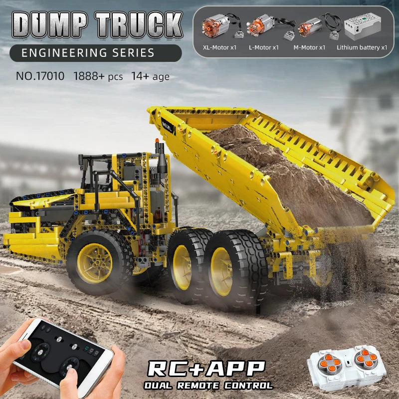 Mould King 17010 Technical Truck Toys The RC MOC-8002 Dump Truck Building Block Assembly Car Brick Set Kids Christmas Gift