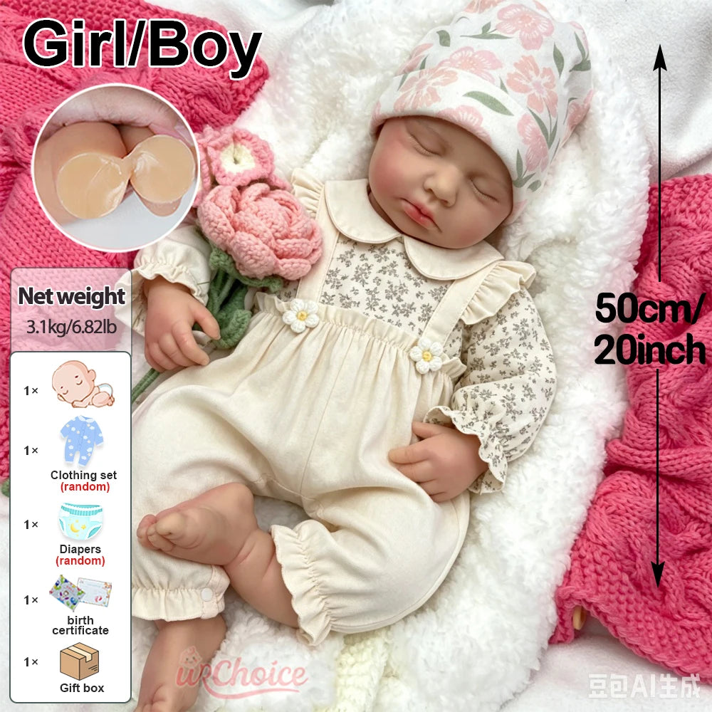 20inch Fine Art Silicone Reborn Baby Doll Can Use Pacifiers Realistic Details Comfortable to Hold Newborn Collection Doll For Art Lovers And Hobbyists