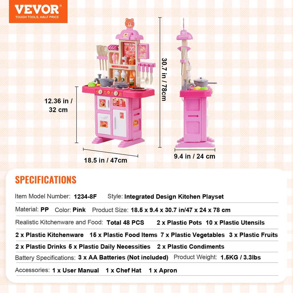 SucceBuy Kids Kitchen Toys Toddlers Play House Kitchenware Set 48 PCS Pretend Play Simulation Kitchen Children's Cooking Toys