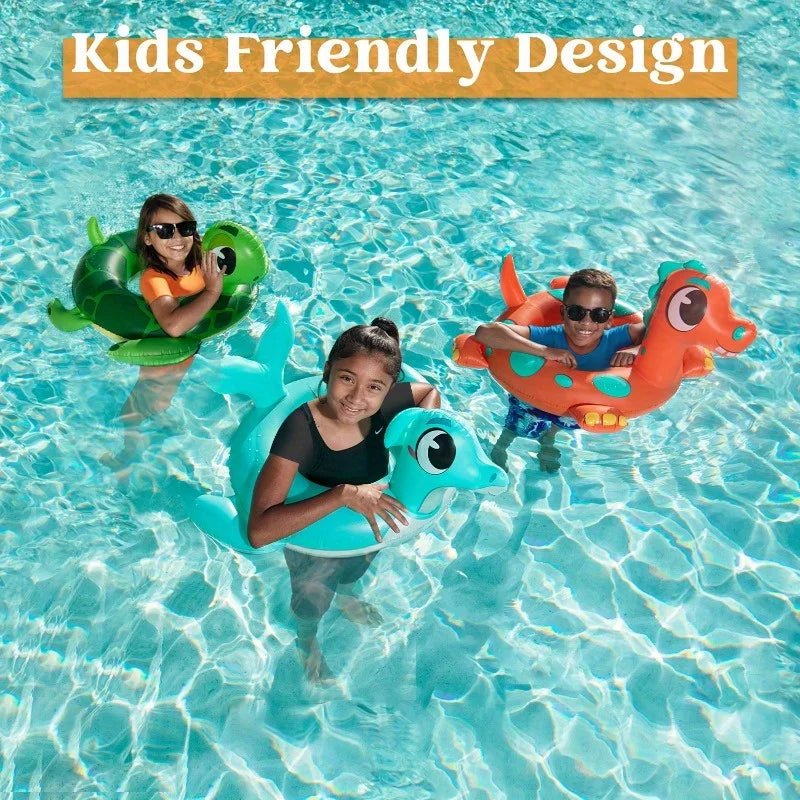 Joyfy 3Pack Inflatable Pool Tubes Floats Dinosaur Pool Beach Water Float for Kids Toddler Summer Party Decorations