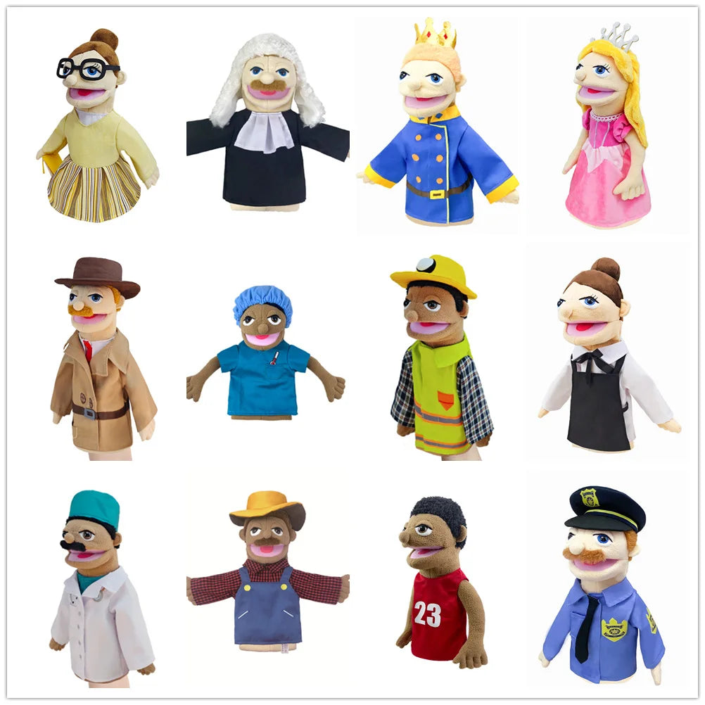 Simulation Cartoon Profession Series Big Hand Puppet Plush Detective Police Officer Nurse Teacher Job Puppet Ventriloquism Doll